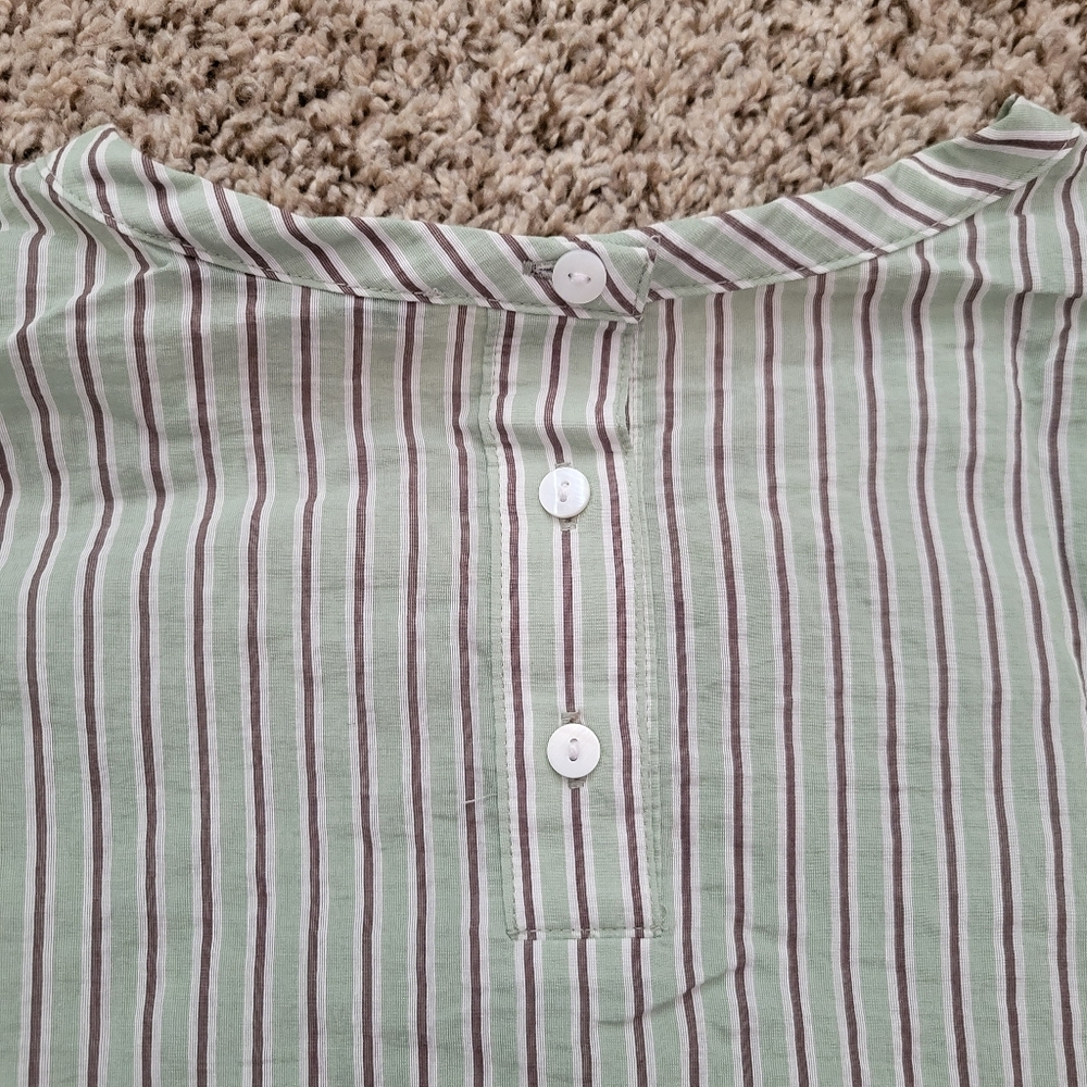 Madewell Dolman Crop Top Stripe Shirt Pistachio Green Brown Ivory Cropped Small - Picture 9 of 9